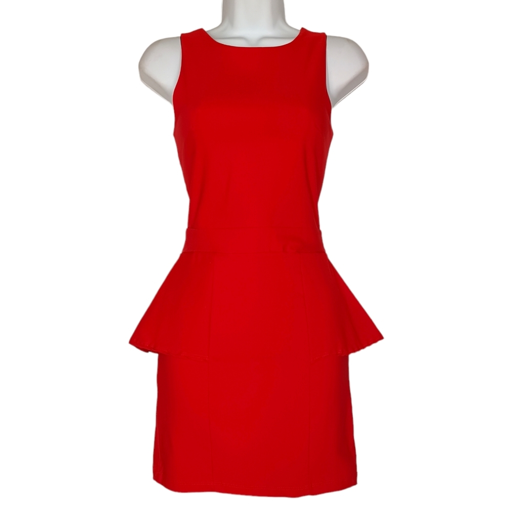 THE VINTAGE SHOP Red Sleeveless Peplum Mini V Back Dress Medium NWT
